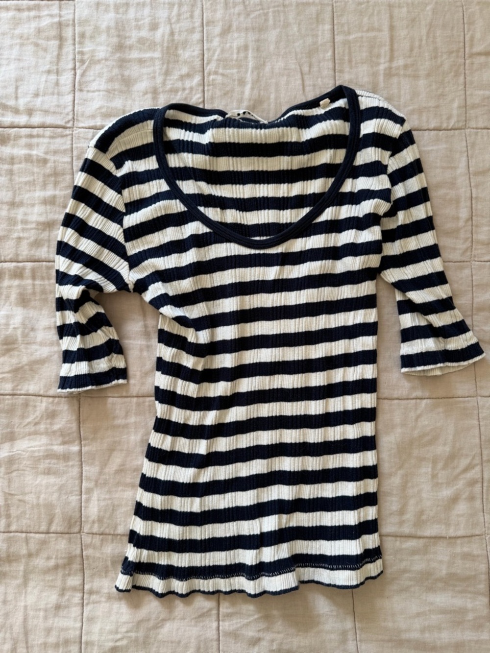 Doen Black and White Striped Short Sleeve Ribbed Tee small